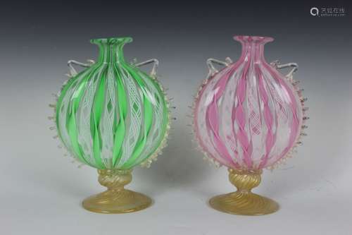 Pair Of Mid-century Murano Italian Glass Vases