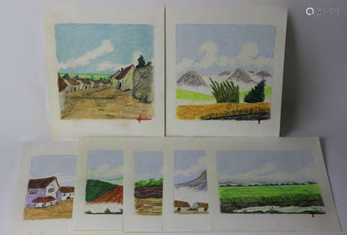 7 Old Pastels On Paper Signed