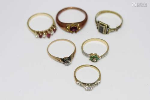 Lot Of 6 Ruby, Gold And Diamond Rings