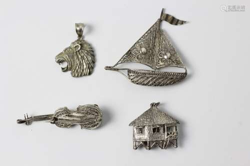 Two Silver Pendants And Two Silver Brooches