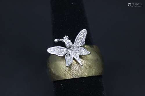 14k Yellow/white Gold And Diamonds Butterfly Ring