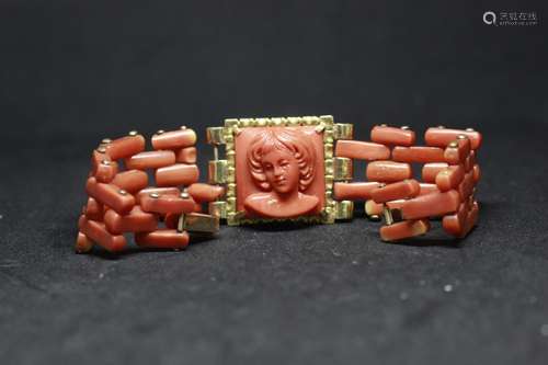 Antique Gold And Coral Bracelet