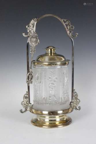 Silver Plate Pickle Canister With Cupids/birds