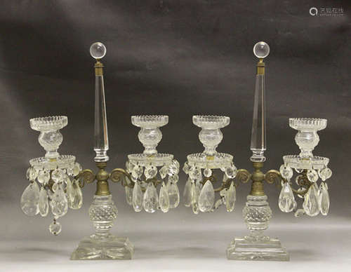 Pair Of Old Cut Glass And Bronze Candelabras