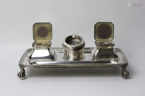 English Sterling Silver Inkwell Set W Watch Holder