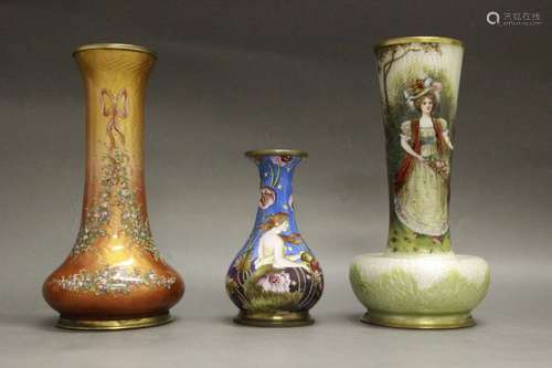 3 Limoge Enamel Vases