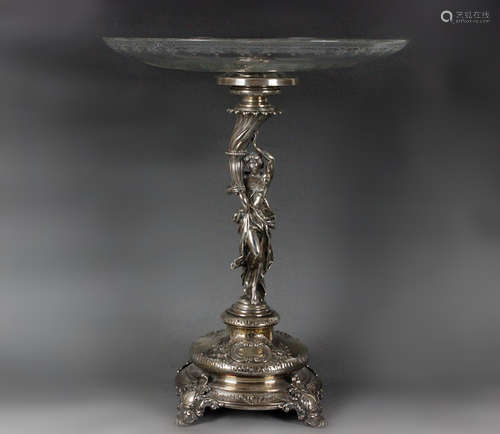 Austrian 19 C Silver Figural Centerpiece/glass Top