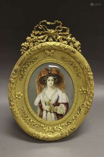 Very Fine 19c Miniature Painting In Dore Frame