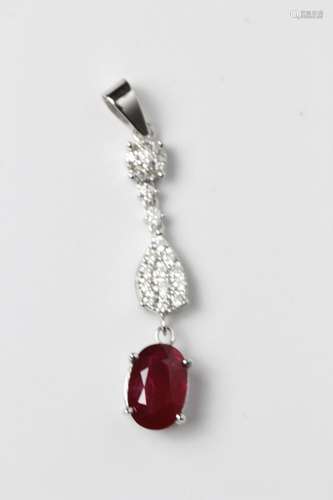 14k White Gold Ruby And Diamond Pendant