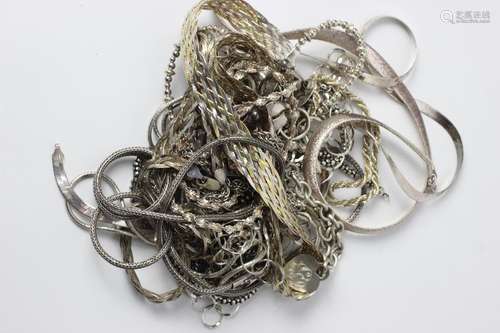 Large Lot Of Silver Necklaces