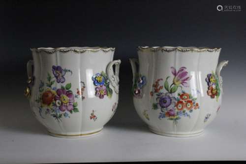 Pair Of Signed Dresden Cache Pots