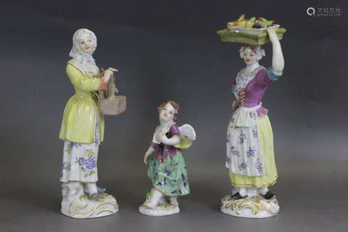 Three Piece Meissen Porcelain Figurines