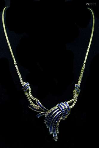 Large 14k Gold Sapphire And Diamond Necklace