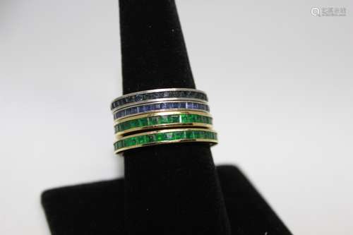 Four Gold Bands With Emeralds And Sapphires