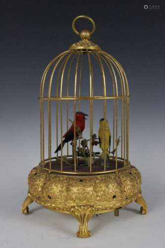 20th.c Bird Cage Music Box W Two Birds
