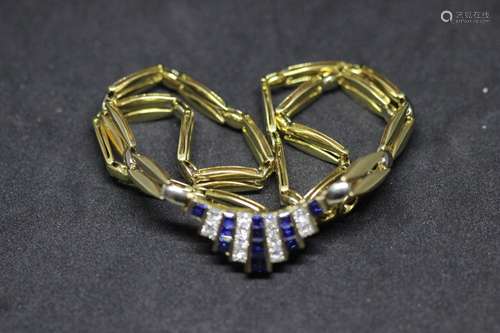 14k Gold Diamond And Sapphire Necklace