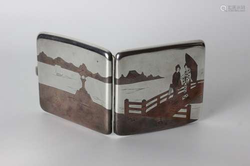 Japanese Silver Mixed Metals Old Cigarette Box