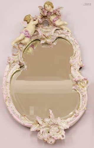 Early Large Continental Porcelain Figural Mirror