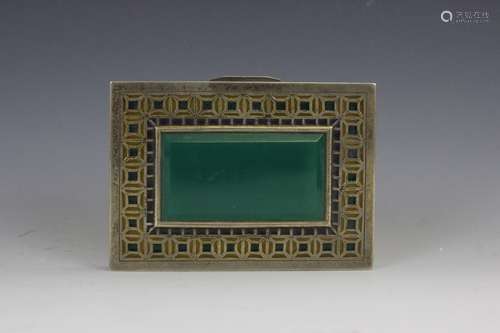 Austrian Plique A Jour Silver & Green Stone Box