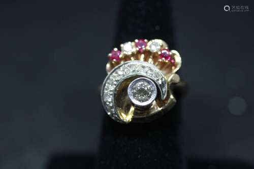 14k Rose Gold Retro Diamond Ring