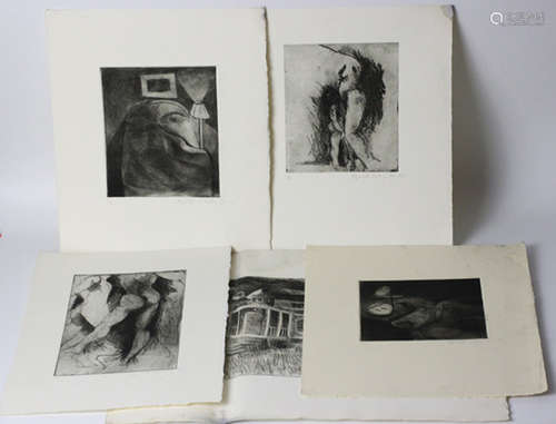 5 Signed Lithographs And Etching 1980's