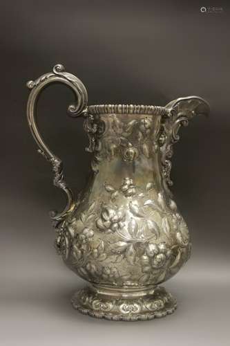 Important 19c Lg Tiffany Sterling Silver Pitcher