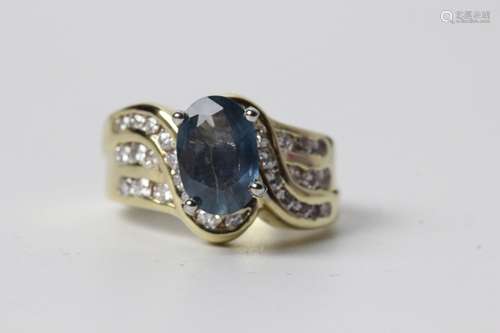 14k Yellow Gold Sapphire And Diamond Ring