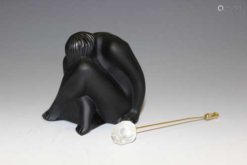 2  Lalique Items (black Figure & Rose Pin)