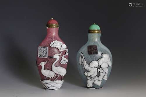 Two Chinese Overlaid Glass Snuff Bottles