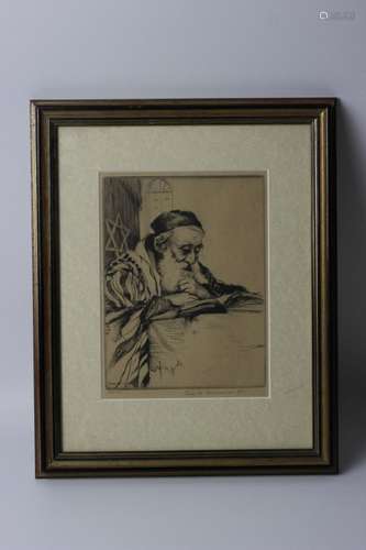 Judaica Etching Signed Elias M. Grossman