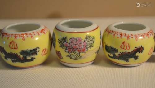 Three Chinese Famille Rose Porcelain Bird Feeders