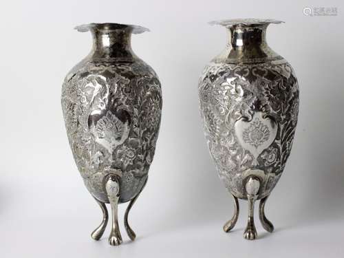 Two Old Persian 3 Legged 84 Silver Vases