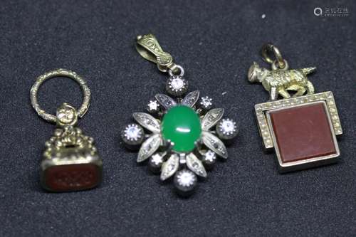 Two 10k Gold Watch Fobs And Antique Pendant