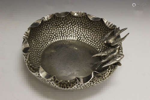 Austrian Silver Handmade Dish With Birds