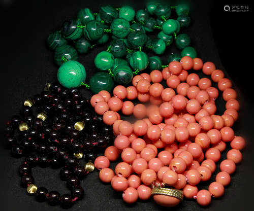 3  Necklaces (agate Malachite & Other)