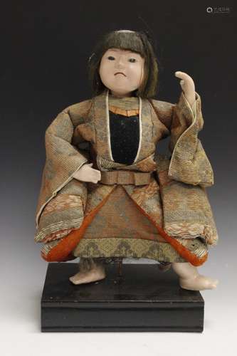 A Large Japanese Warrior Doll On Wood Base