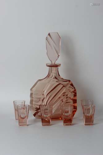 Czech Art Deco Decanter W/ 6 Shot Glasses