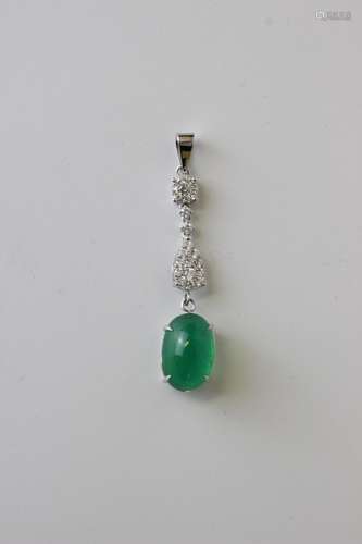 14k White Gold Emerald And Diamond Pendant