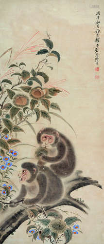刘奎龄 近现代 双猴图 纸本立轴