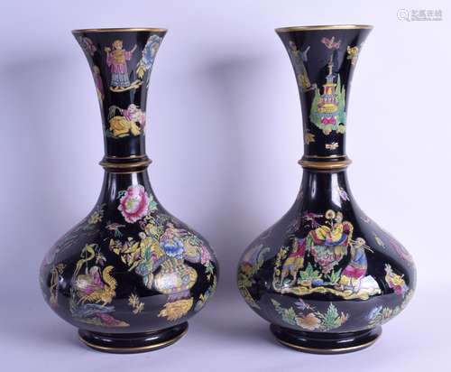 A GOOD RARE LARGE PAIR OF 19TH CENTURY ENAMELLED PORCELAIN VASES painted with Chinese figures in the