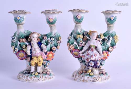 A PAIR OF 19TH CENTURY FRENCH SAMSONS OF PARIS TWIN BRANCH CANDLEABRA in the 18th Century English