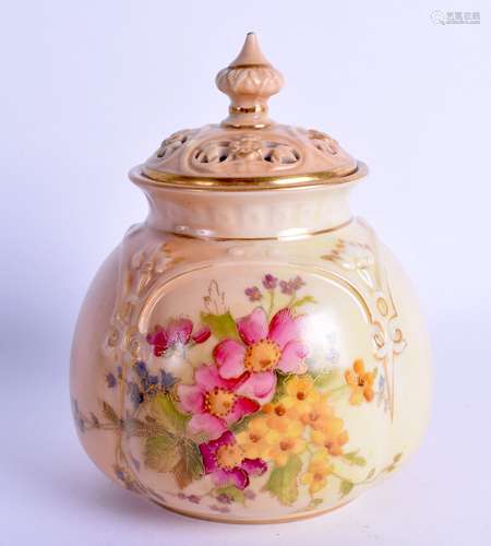 Royal Worcester blush ivory pot pourri and cover painted with flowers, green mark date code for