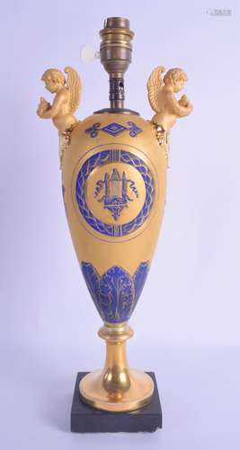 A FINE LATE 19TH CENTURY FRENCH PARIS PORCELAIN TWIN HANDLED VASE converted to a lamp, painted