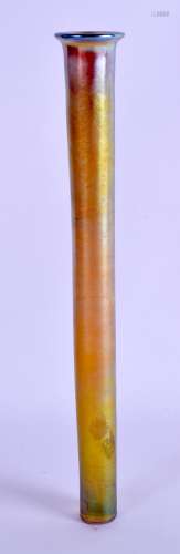 A LOUIS COMFORT TIFFANY IRIDESCENT GLASS POSY VASE. 27.5 cm high.
