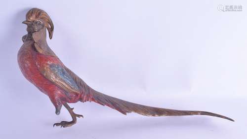 A LARGE 19TH CENTURY AUSTRIAN COLD PAINTED BRONZE FIGURE OF A BIRD by Franz Xavier Bergmann,