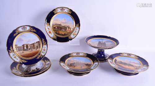 A GOOD 19TH CENTURY SEVRES PORCELAIN DESSERT SET comprising of a pair of comports, a pedestal