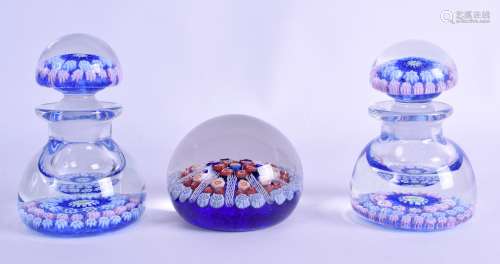 AN UNUSUAL PAIR OF SCOTTISH PAPERWEIGHT INKWELLS AND STOPPERS by John Deacons, together with a