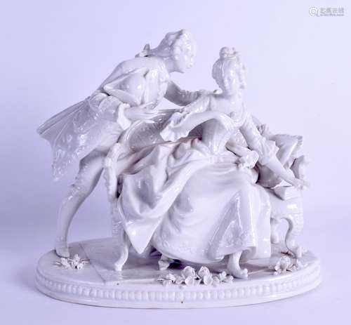 A 19TH CENTURY GERMAN BLANC DE CHINE PORCELAIN FIGURAL GROUP depicting a male and female upon a