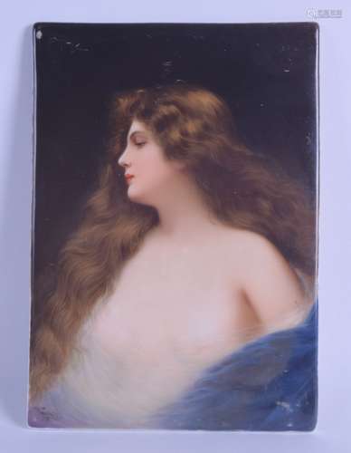 A LATE 19TH CENTURY VIENNA PORCELAIN PLAQUE painted with a female with her breasts exposed,