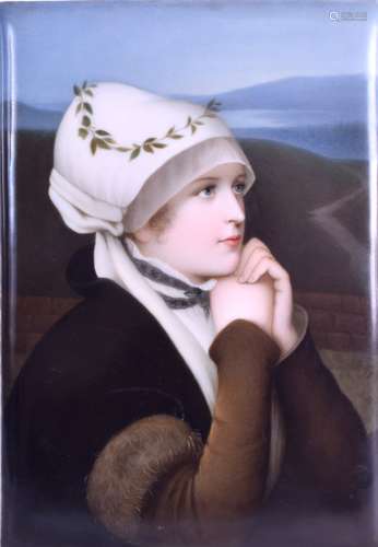 A FINE GERMAN PORCELAIN RECTANGULAR PLAQUE Attributed to KPM, painted with a female within a